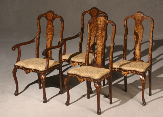 Appraisal: Set of Four Dutch Rococo Style Satinwood and Green Stained