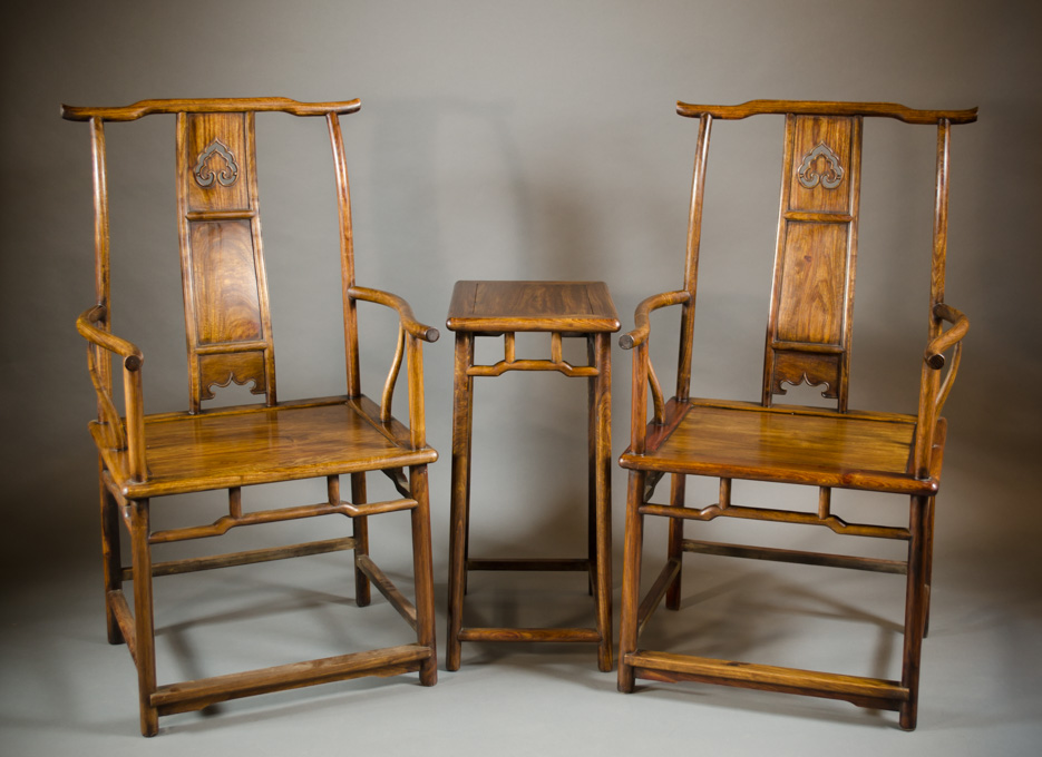 Appraisal: CHINESE MING DYNASTY STYLE ARMCHAIR AND SIDE TABLE SET of