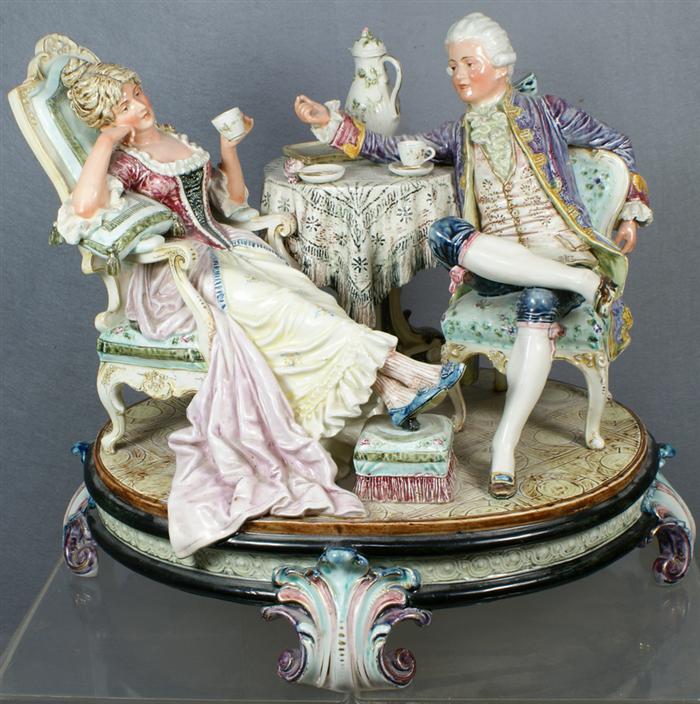 Appraisal: Continental majolica figural group depicting a man and a woman