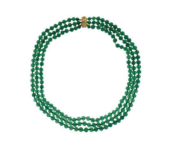 Appraisal: VCA K Gold Diamond Three Row Chrysoprase Necklace METAL K