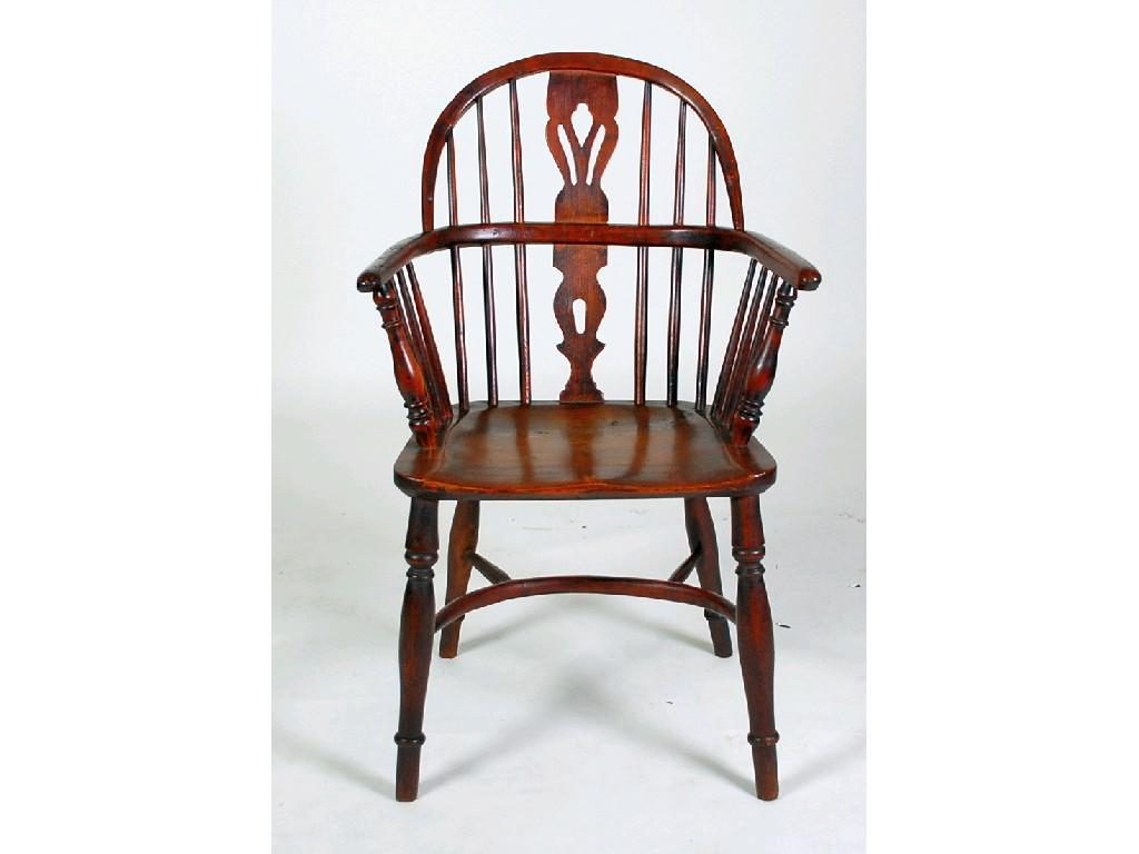 Appraisal: NINETEENTH CENTURY YEW AND ELM SPLAT BACK LOW WINDSOR ARMCHAIR