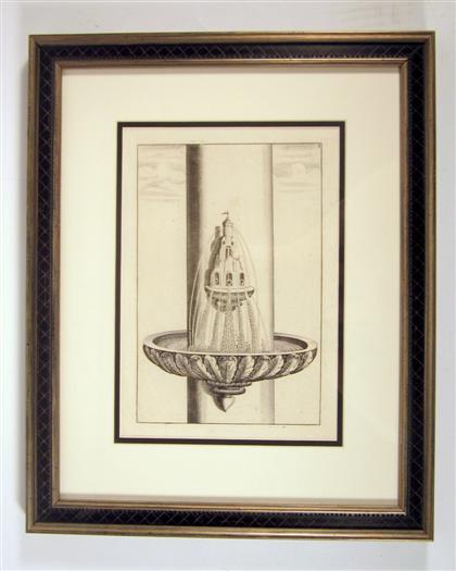 Appraisal: Six copper engravings of fountains by G A Bockler late