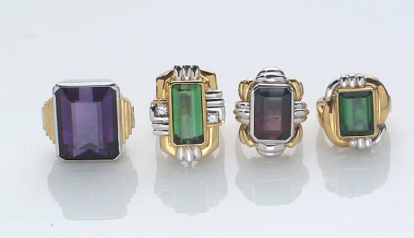 Appraisal: A collection of four gem-set diamond k and k gold