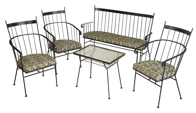 Appraisal: Five Piece Wrought Iron Patio Set th century comprising settee