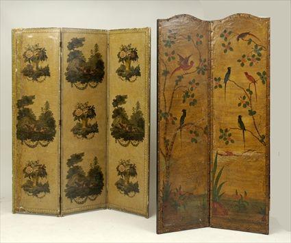 Appraisal: Louis XVI-Style Painted Three-Panel Folding Screen and a Continental Polychrome