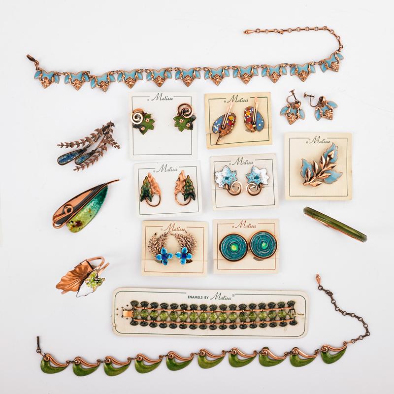 Appraisal: PIECES ENAMELED COPPER JEWELRY MATISSE RENOIR Collection in blue-green colors