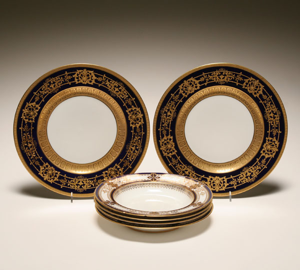 Appraisal: Six Cobalt and gilt porcelain table articles two Hutschenreuther Royal