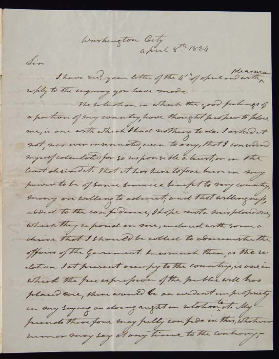 Appraisal: ANDREW JACKSON - SIGNED LETTER th President x autographed letter