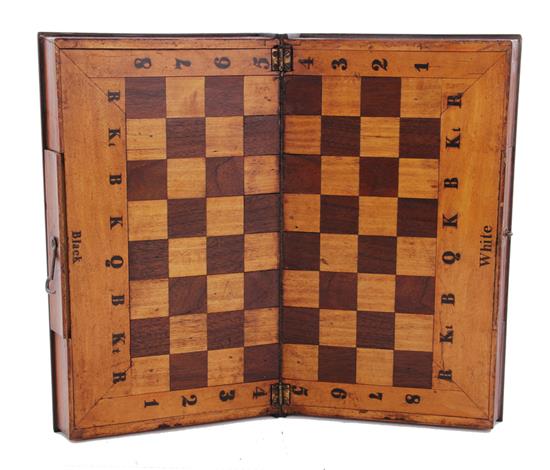 Appraisal: English book-form chessboard th century gilt-leather spine on locked mahogany