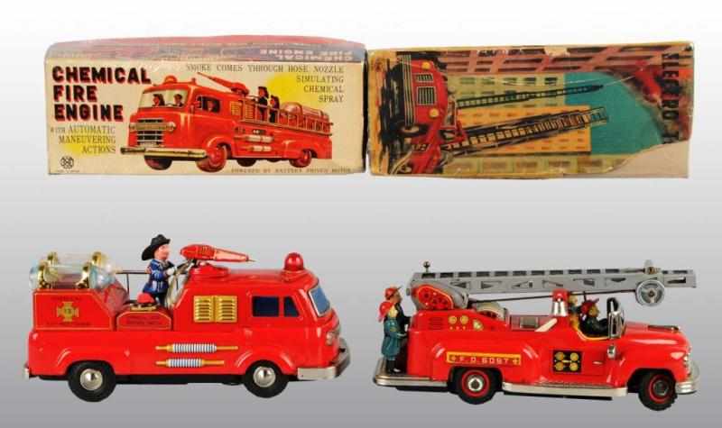 Appraisal: Lot of Tin Fire Truck Battery-Operated Toys Description Japanese Working