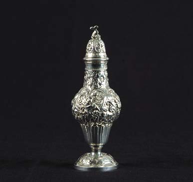 Appraisal: GERMAN SILVER SUGAR CASTOR Domed cover with dolphin finial baluster