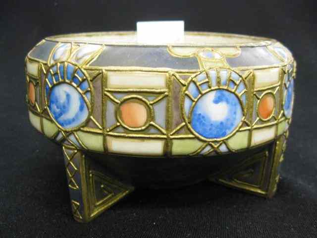 Appraisal: Nippon Handpainted Porcelain Bowl deco geometric medallion designs gold trim