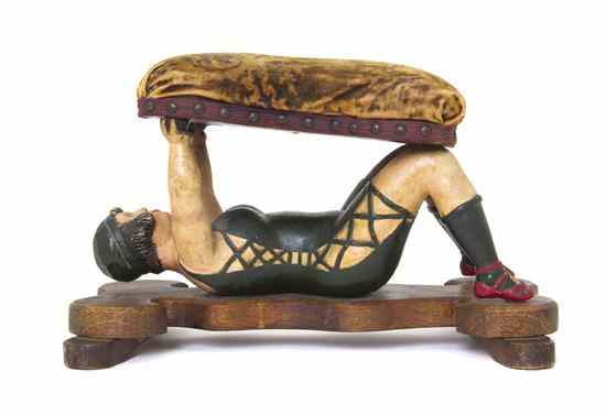 Appraisal: A Folk Art Carved and Polychrome Figural Stool in the