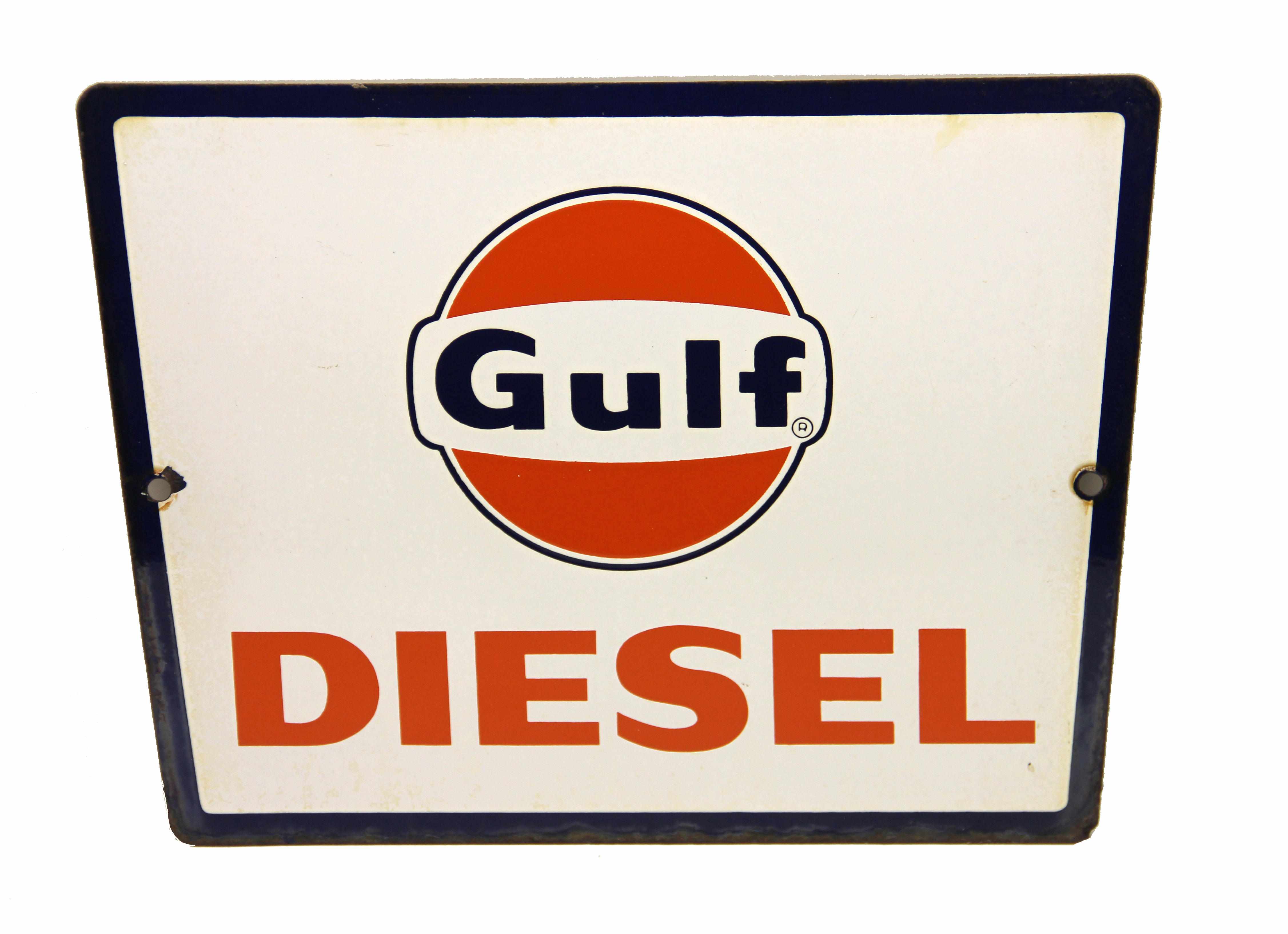 Appraisal: A rare Gulf Diesel pump plate circa s multi-colored porcelain