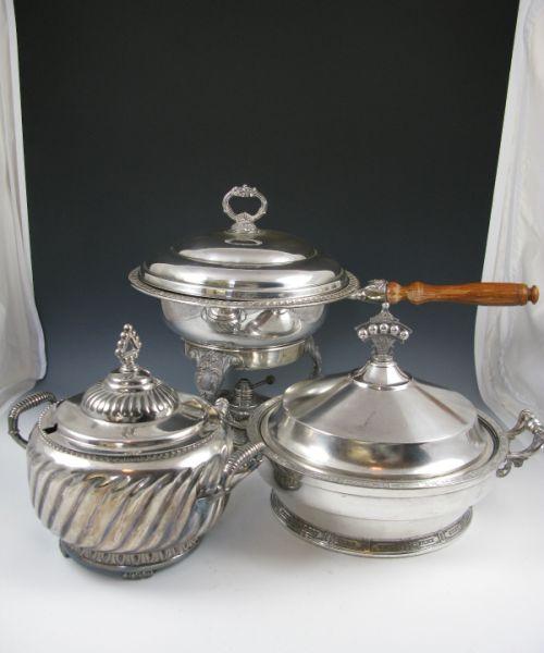 Appraisal: Three Silverplate Hollowware Servers the first a lidded bean pot