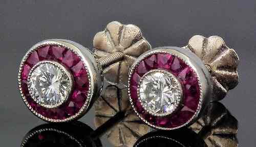 Appraisal: A pair of 's platinum mounted diamond and ruby earrings