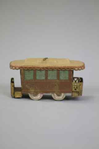 Appraisal: DRESDEN GOLDEN TROLLEY CANDY CONTAINER Germany quite detailed and realistic