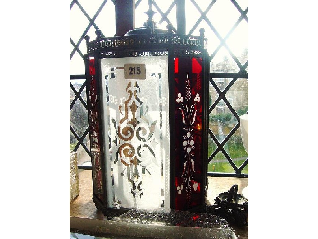 Appraisal: A th century hall lantern fitted with glass panels with