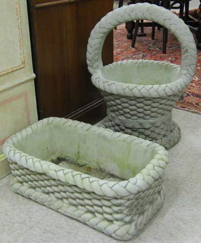 Appraisal: TWO CAST CONCRETE GARDEN PLANTERS both cast in basket weave