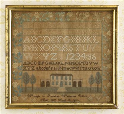 Appraisal: Needleworked sampler wrought by roebekah wetherbee bolton may aged years