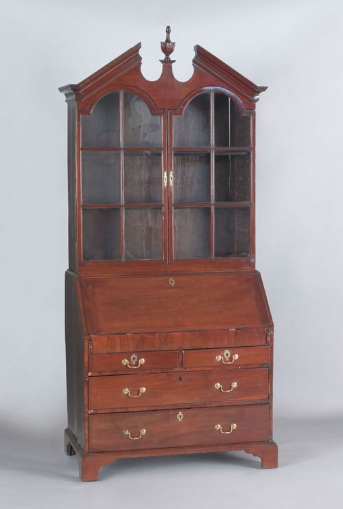 Appraisal: George III mahogany bureau bookcase in two parts ca the