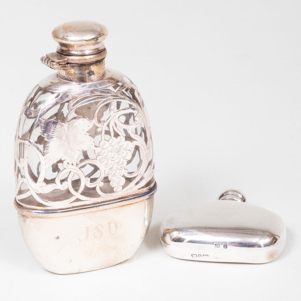 Appraisal: American Silver Overlay and Glass Flask and an English Scent