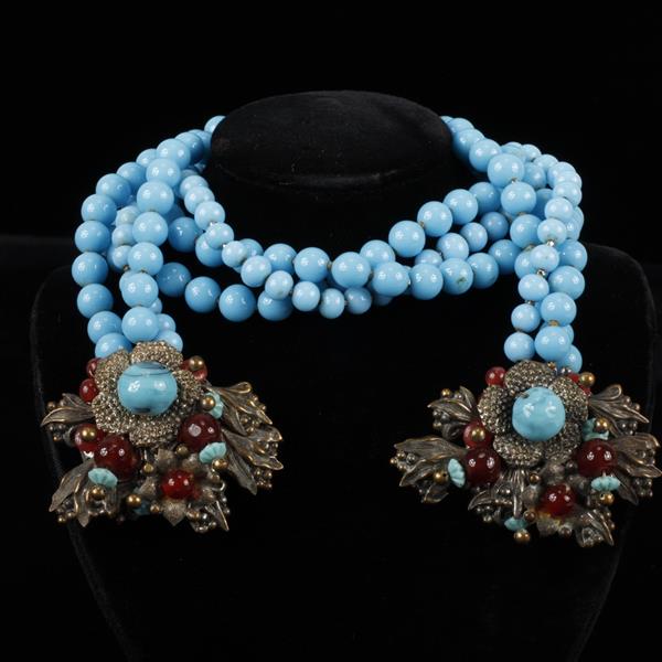 Appraisal: Unsigned Frank Hess Miriam Haskell style Blue Beaded Wrap Necklace