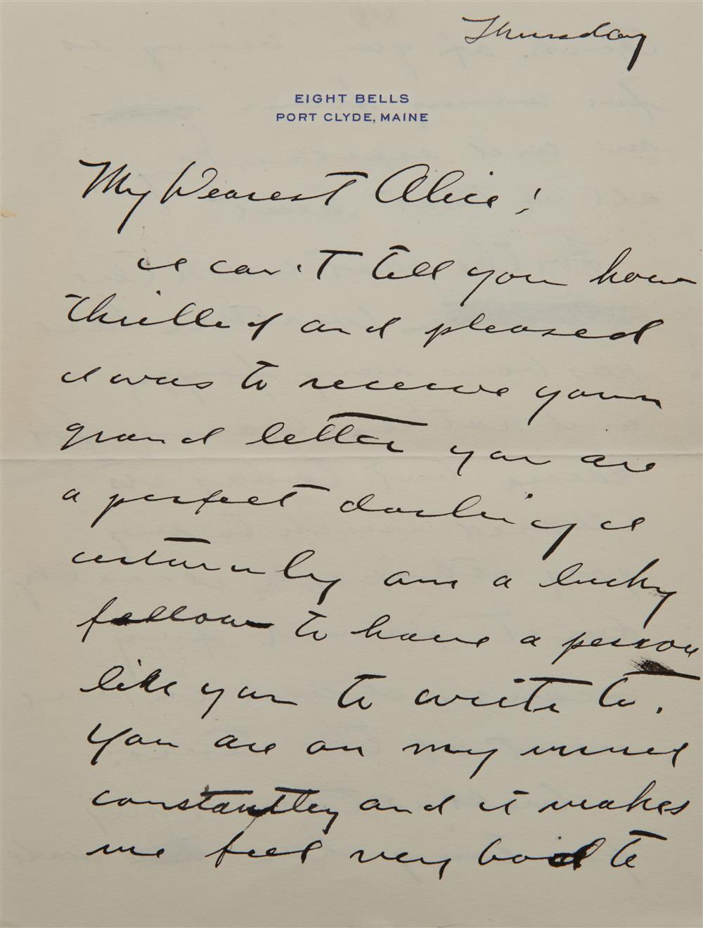 Appraisal: Letter from ANDREW WYETH American - to Alice Moore Thursday