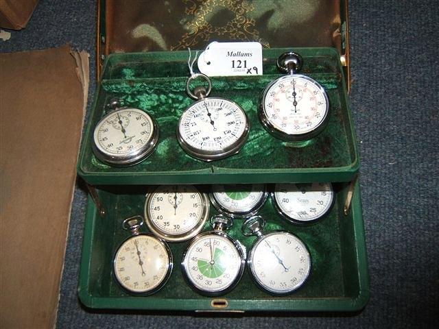 Appraisal: A Swiss nickel cased stop watch and eight further various