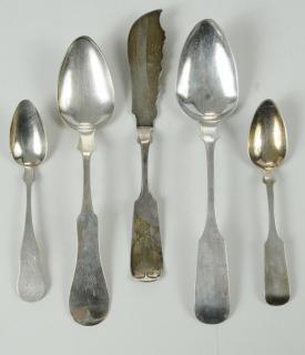 Appraisal: Pieces Coin Silver Flatware American mid th century most fiddle