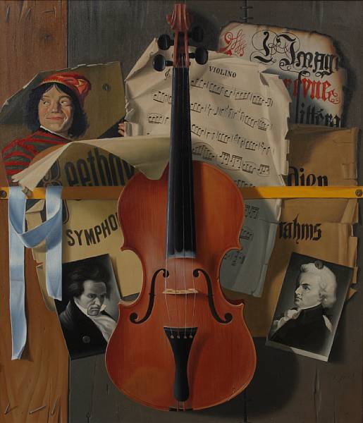 Appraisal: Alfredo Serri Italian - A trompe l'oeil of musical interests