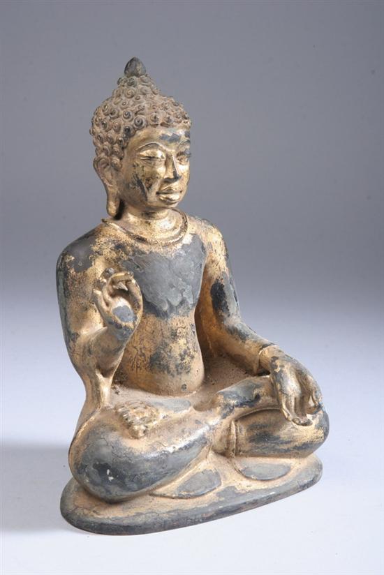 Appraisal: THAI GILT BRONZE FIGURE OF BUDDHA Seated in dhyanasana -