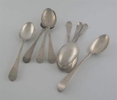 Appraisal: Eight various George III feather edge tablespoons with shoulders mixed