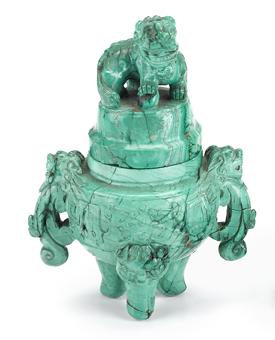 Appraisal: Chinese carved malachite censerlate th century