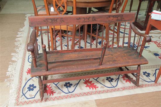 Appraisal: MAMMY'S BENCH Red painted bench of typical form with stencil