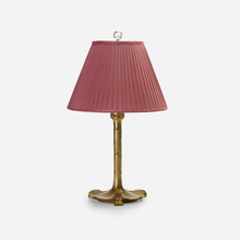 Appraisal: Maurice Dufr ne TABLE LAMP France c bronze silk acrylic