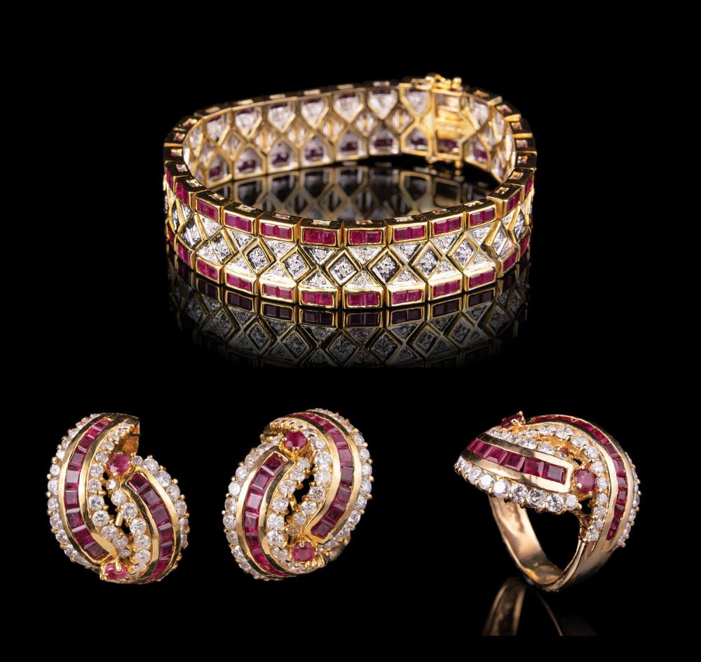 Appraisal: Set of kt Yellow Gold Ruby and Diamond Jewelry incl