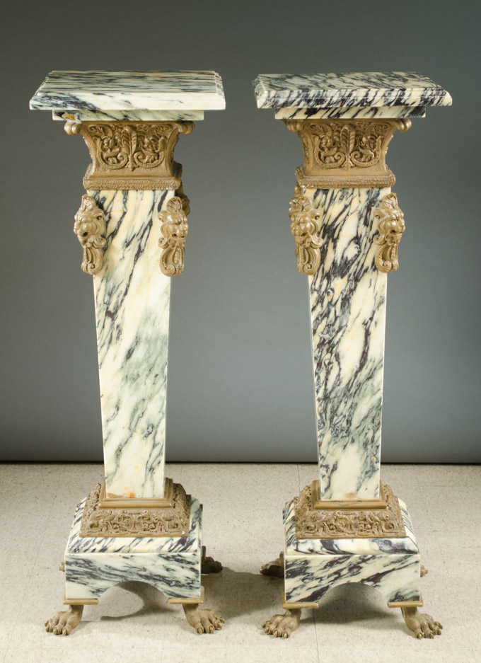 Appraisal: A PAIR OF LOUIS XV STYLE ORMOLU AND MARBLE PEDESTALS