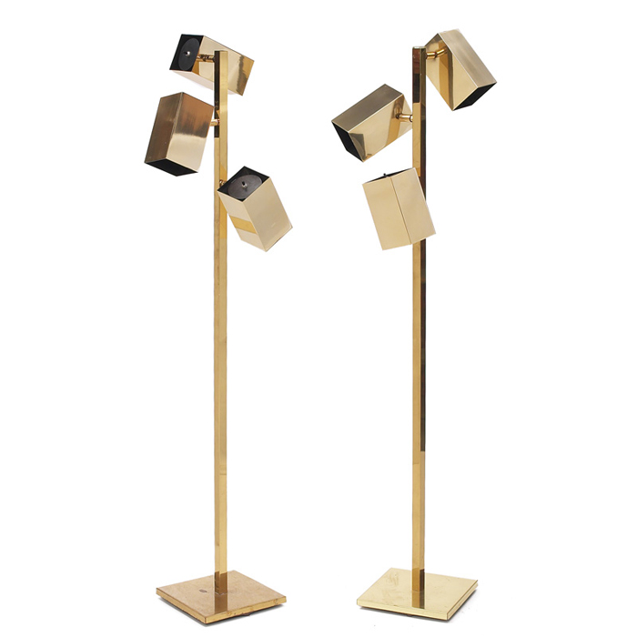 Appraisal: Koch Lowy floor lamps pair square tubular brass form each