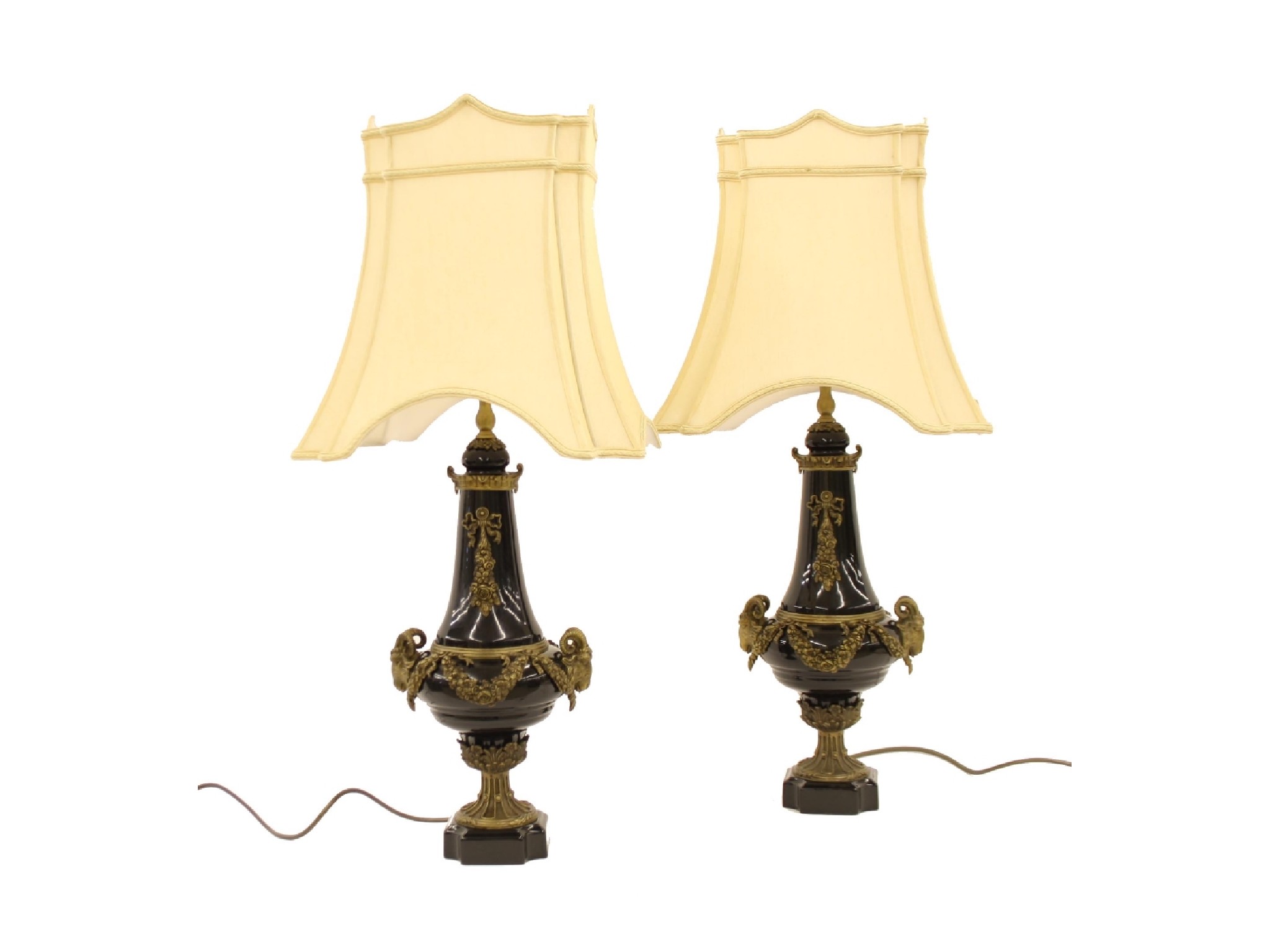 Appraisal: Pair of porcelain and gilt cast metal baluster table lamps