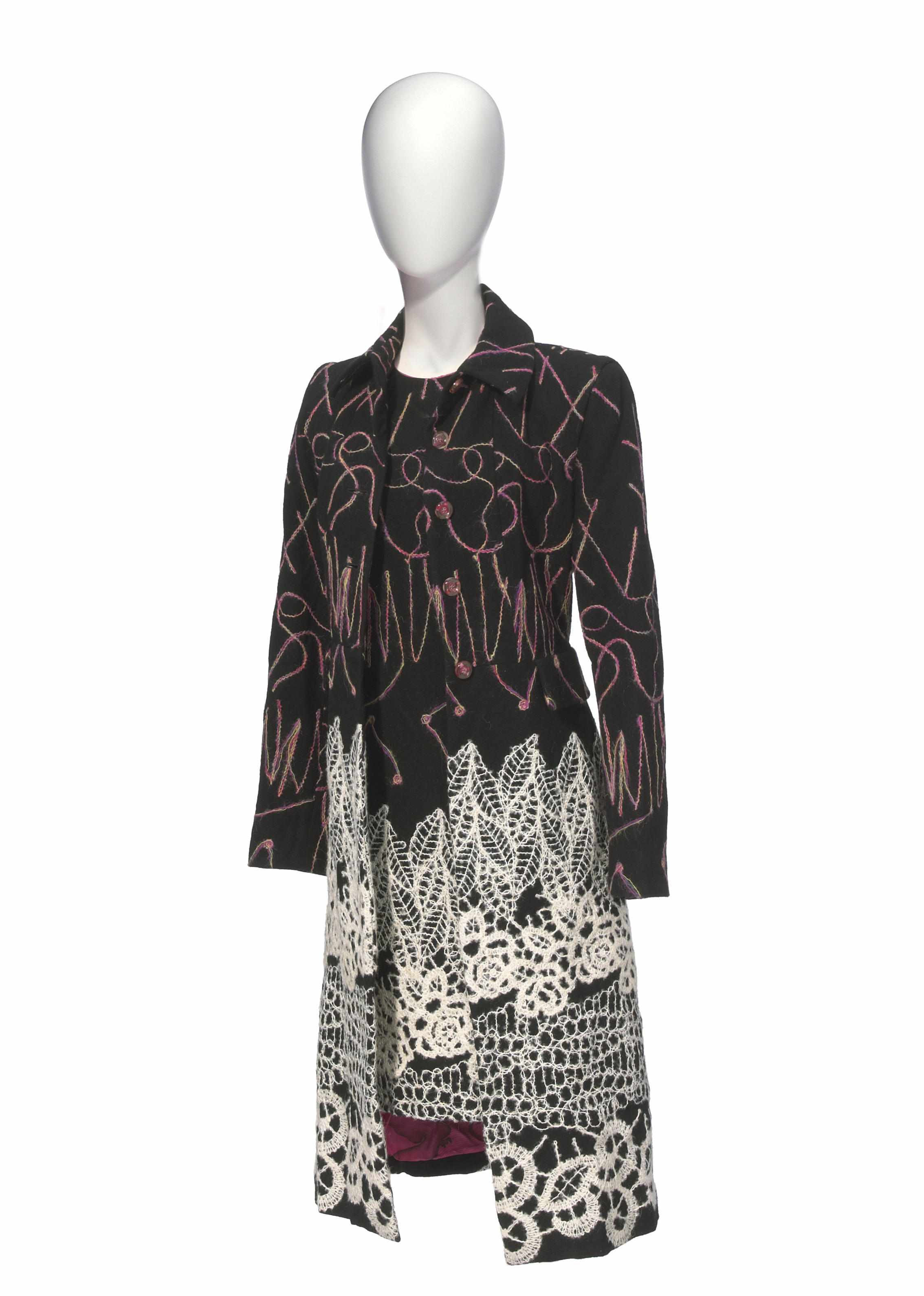 Appraisal: A Christian Lacroix black wool coat and sleeveless shift dress