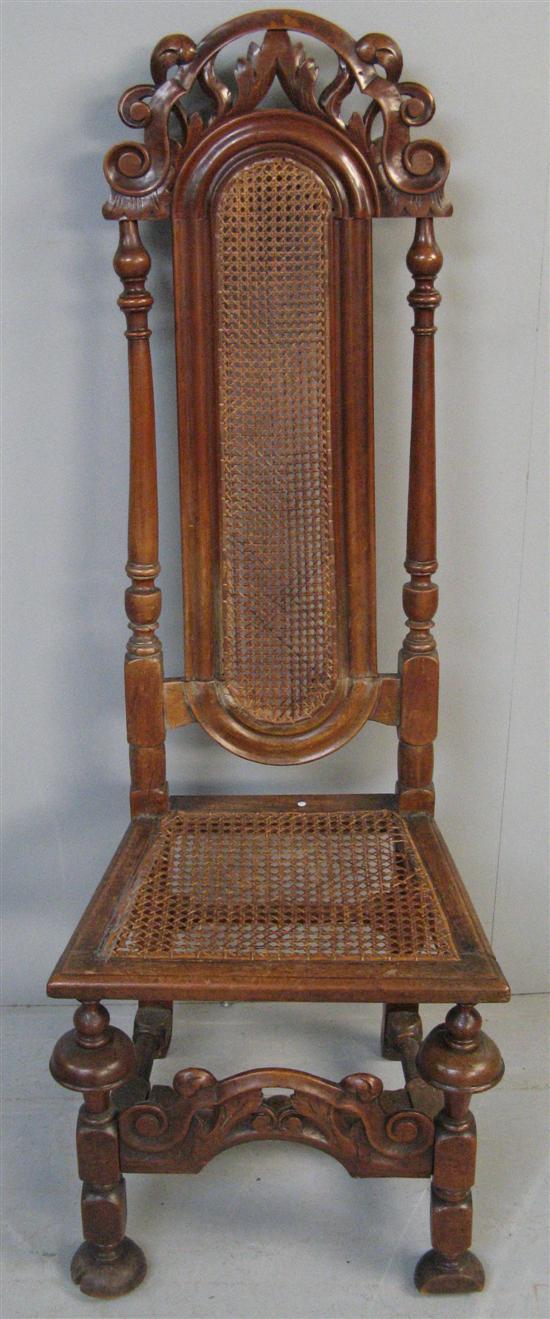 Appraisal: th century walnut high back chair with carved pierced top