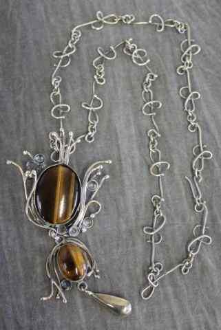 Appraisal: Signed Rachel Gera Sterling Necklace with Tiger'sEye and Winding Wire