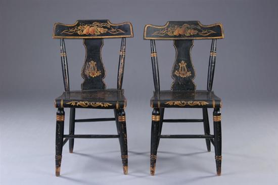 Appraisal: PAIR AMERICAN HITCHCOCK TYPE SIDE CHAIRS th century Shaped crest