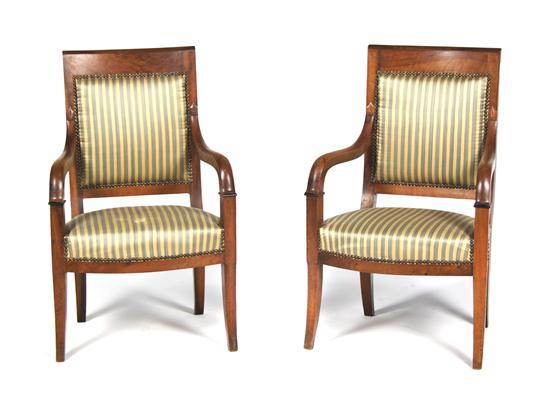 Appraisal: Pair of Empire Style Fauteuils the upholstered back and seat