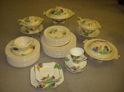 Appraisal: A ROYAL DOULTON POTTERY ART DECO PART DINNER SERVICE painted