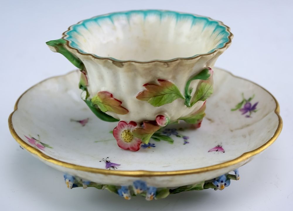 Appraisal: Lot Porcelain Footed Meissen Dish w Bugs Teacup Lot of