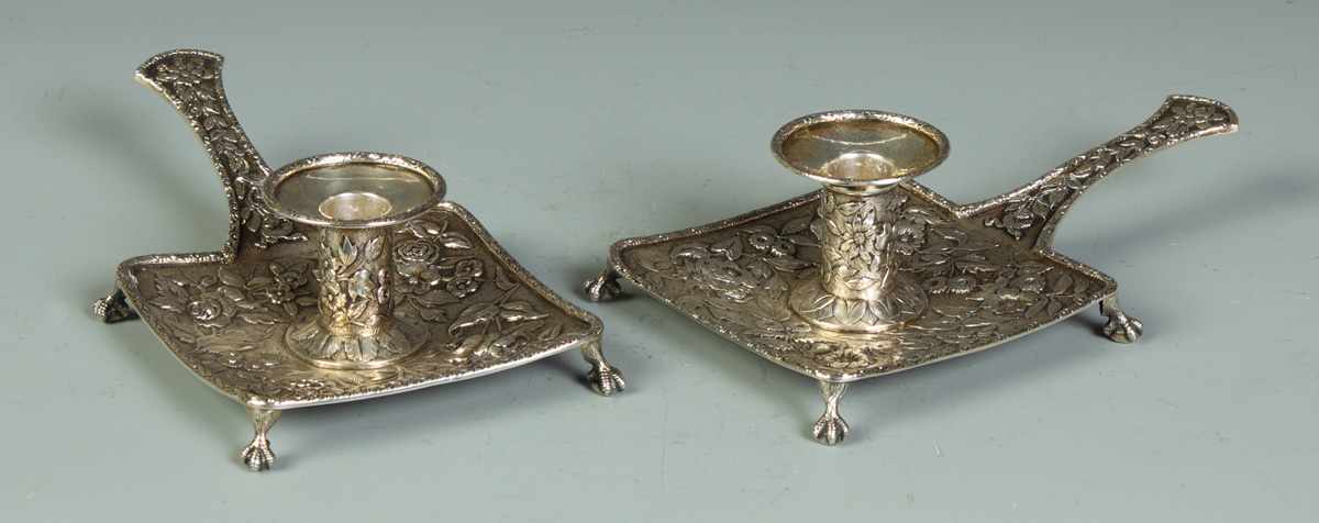 Appraisal: Pair of Sterling Chamber Style Candle Sticks Pair of Sterling