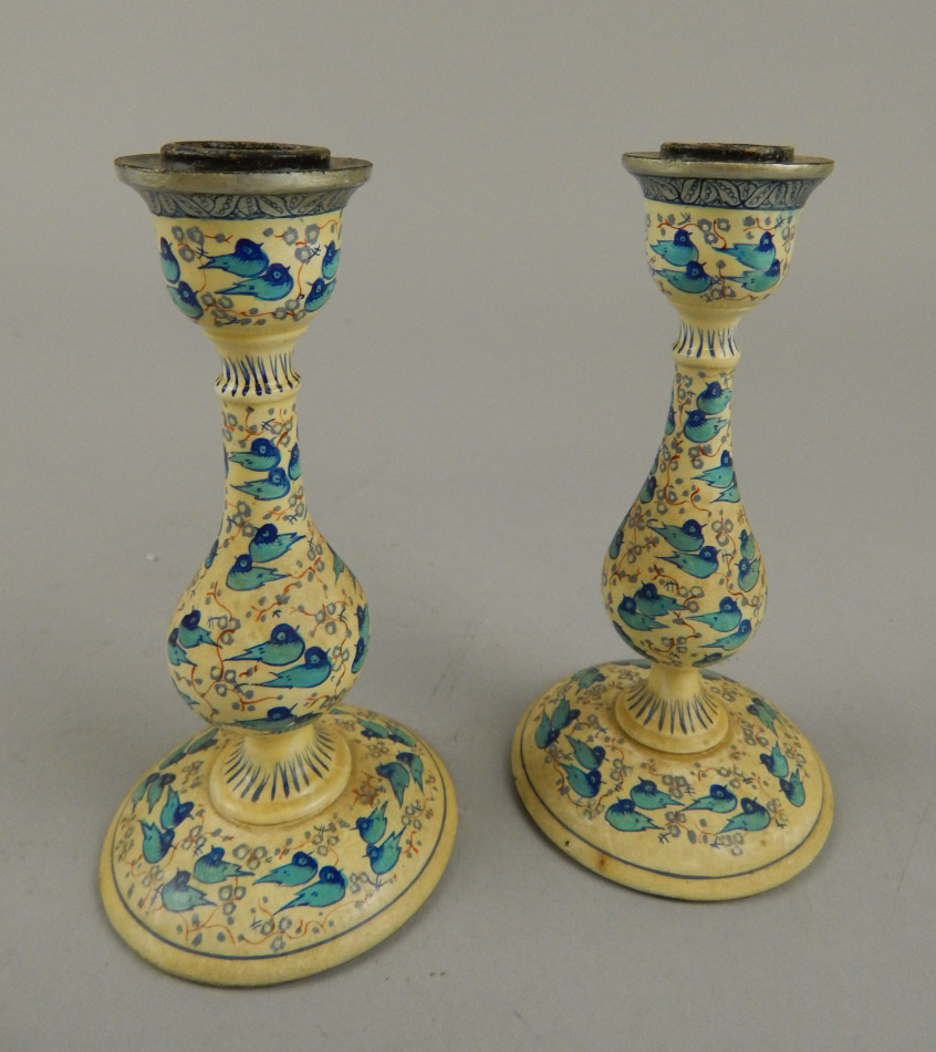 Appraisal: A pair of early thC papier mache candlesticks each with