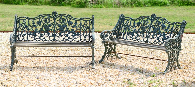 Appraisal: PAIR OF ENGLISH PAINTED CAST IRON GARDEN BENCHES COALBROOKDALE TH